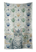 Gray Mackerel Tabby Cat Coastal Sea Glass Kitchen Towel Velour Plush Front and Cotton Loop Back Machine Washable