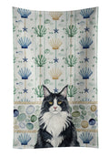 MaineCoon Black and White Cat Coastal Sea Glass Kitchen Towel Velour Plush Front and Cotton Loop Back Machine Washable