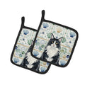 MaineCoon Black and White Cat Coastal Sea Glass Pot Holder Set of 2 Heat Resistant Quilted Hot Pads 7.5 x 7.5 Inch, Insulated Kitchen Trivets for Cooking & Baking