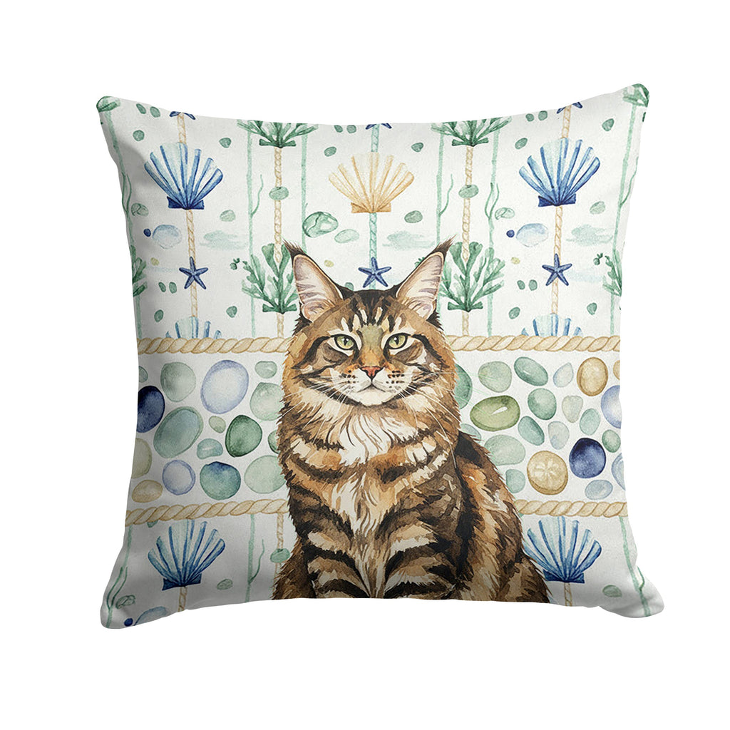 MaineCoon Brown Tabby Cat Coastal Sea Glass Decorative Throw Pillow 18x18 Indoor Outdoor Accent Cushion, Fabric Cover with Insert for Sofa, Bed, Porch & Living Room