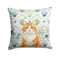 Orange and White Cat Coastal Sea Glass Decorative Throw Pillow 18x18 Indoor Outdoor Accent Cushion, Fabric Cover with Insert for Sofa, Bed, Porch & Living Room
