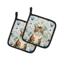 Patched Tabby Cat Coastal Sea Glass Pot Holder Set of 2 Heat Resistant Quilted Hot Pads 7.5 x 7.5 Inch, Insulated Kitchen Trivets for Cooking & Baking