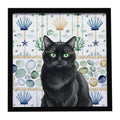 Persian Black Cat Coastal Sea Glass Framed Metal Print Bathroom, Kitchen, Office, Home Decor Wall Art Ready to Hang, Square, 8X8