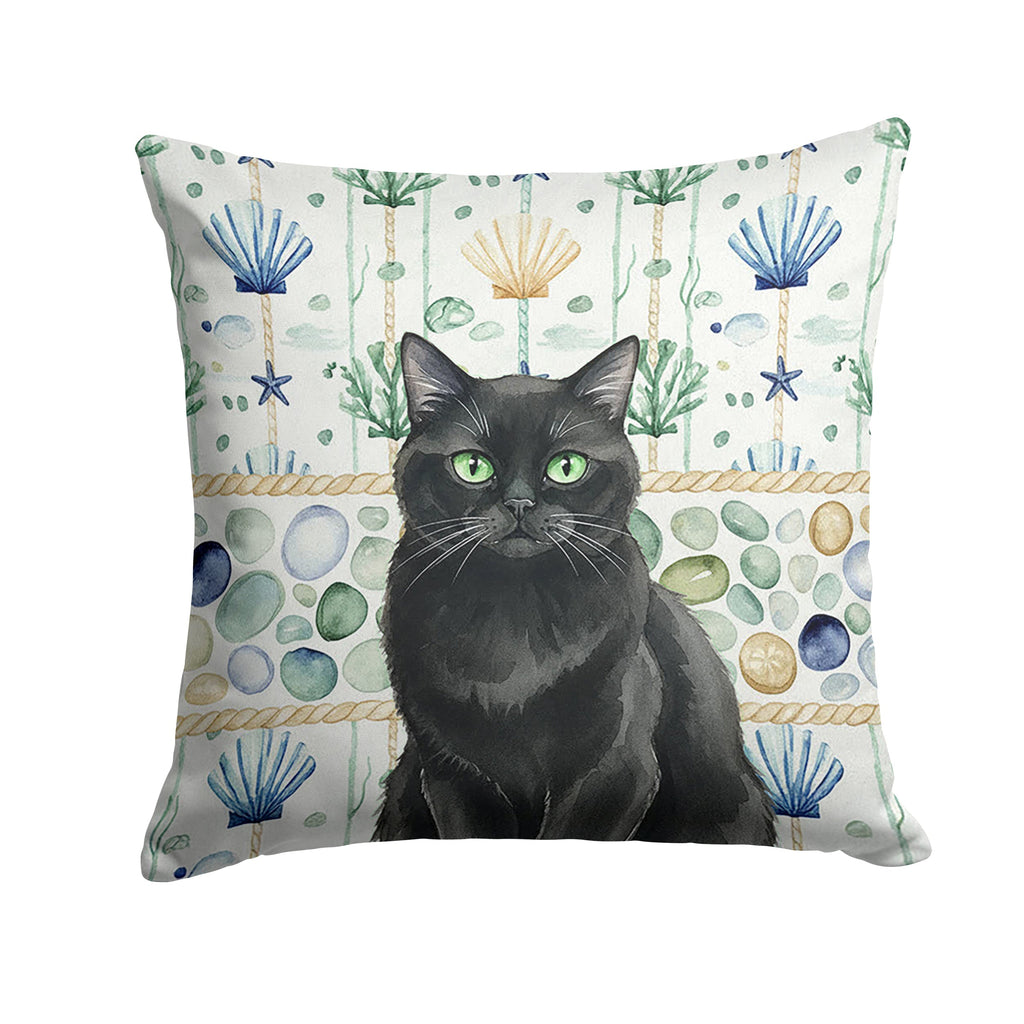 Persian Black Cat Coastal Sea Glass Decorative Throw Pillow 14x14 Indoor Outdoor Accent Cushion, Fabric Cover with Insert for Sofa, Bed, Porch & Living Room