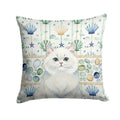 Persian White Cat Coastal Sea Glass Decorative Throw Pillow 14x14 Indoor Outdoor Accent Cushion, Fabric Cover with Insert for Sofa, Bed, Porch & Living Room