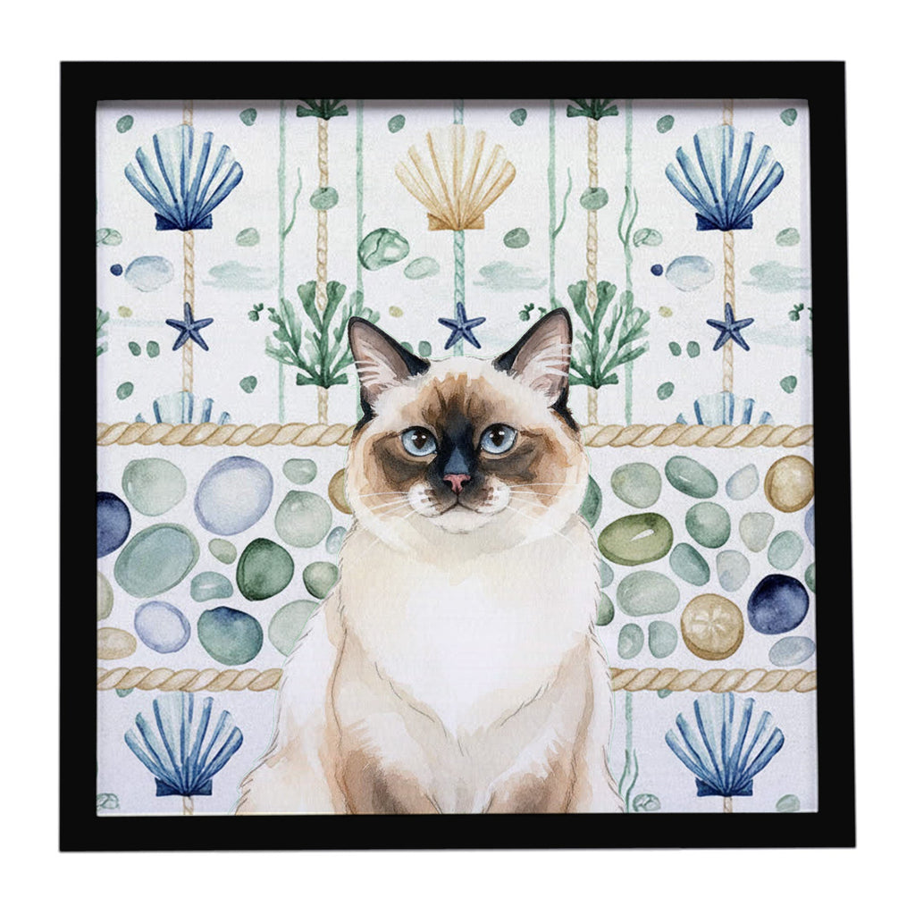 Ragdoll Seal Point Cat Coastal Sea Glass Framed Metal Print Bathroom, Kitchen, Office, Home Decor Wall Art Ready to Hang, Square, 8X8