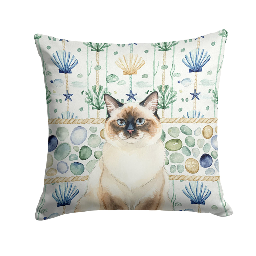 Ragdoll Seal Point Cat Coastal Sea Glass Decorative Throw Pillow 18x18 Indoor Outdoor Accent Cushion, Fabric Cover with Insert for Sofa, Bed, Porch & Living Room