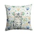 Silver Classic Tabby Cat Coastal Sea Glass Decorative Throw Pillow 18x18 Indoor Outdoor Accent Cushion, Fabric Cover with Insert for Sofa, Bed, Porch & Living Room