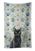 Solid Black Cat Coastal Sea Glass Kitchen Towel Velour Plush Front and Cotton Loop Back Machine Washable