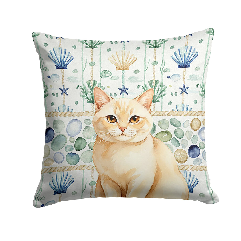 Solid Cream Cat Coastal Sea Glass Decorative Throw Pillow 14x14 Indoor Outdoor Accent Cushion, Fabric Cover with Insert for Sofa, Bed, Porch & Living Room