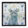 Solid Gray Cat Coastal Sea Glass Framed Metal Print Bathroom, Kitchen, Office, Home Decor Wall Art Ready to Hang, Square, 8X8
