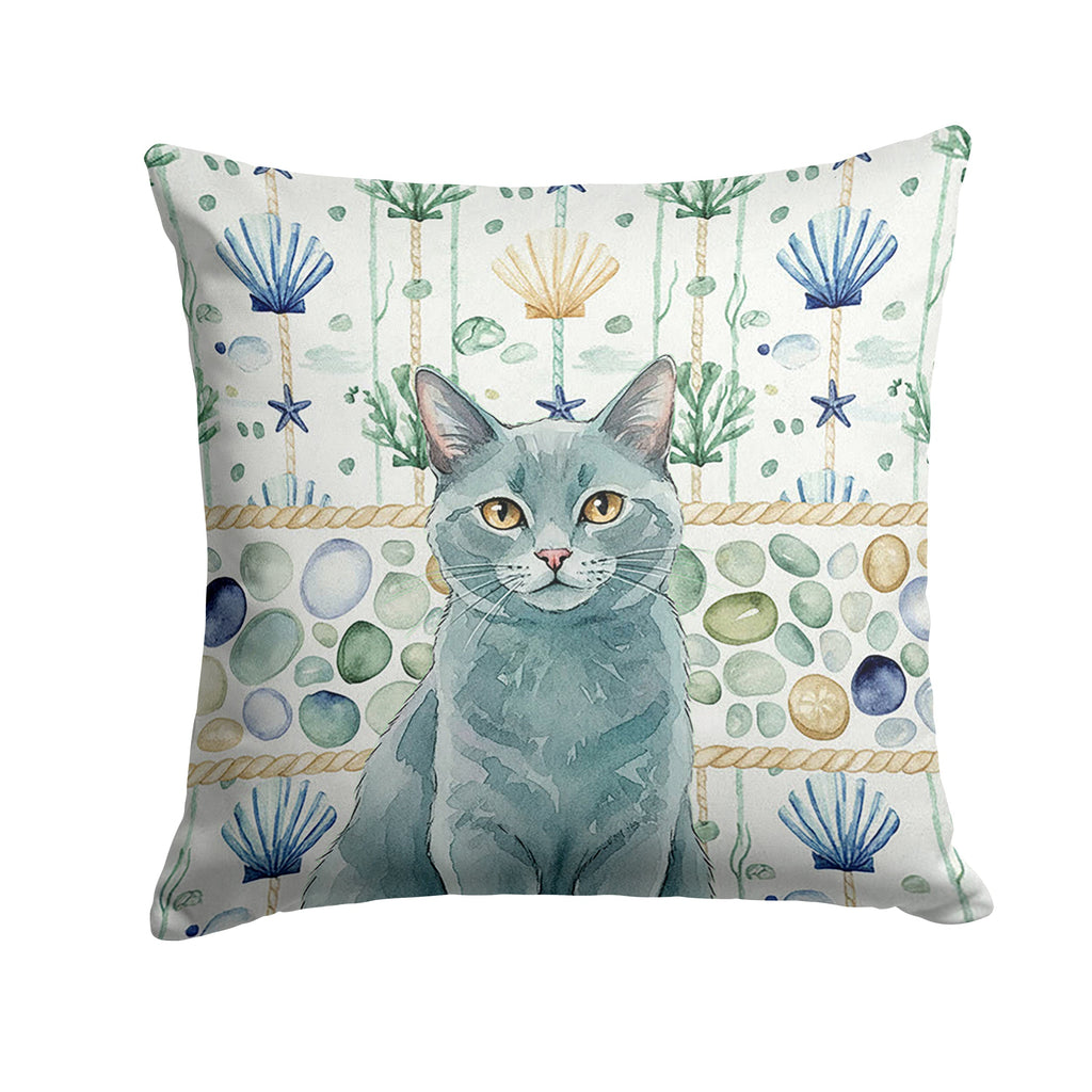 Solid Gray Cat Coastal Sea Glass Decorative Throw Pillow 18x18 Indoor Outdoor Accent Cushion, Fabric Cover with Insert for Sofa, Bed, Porch & Living Room