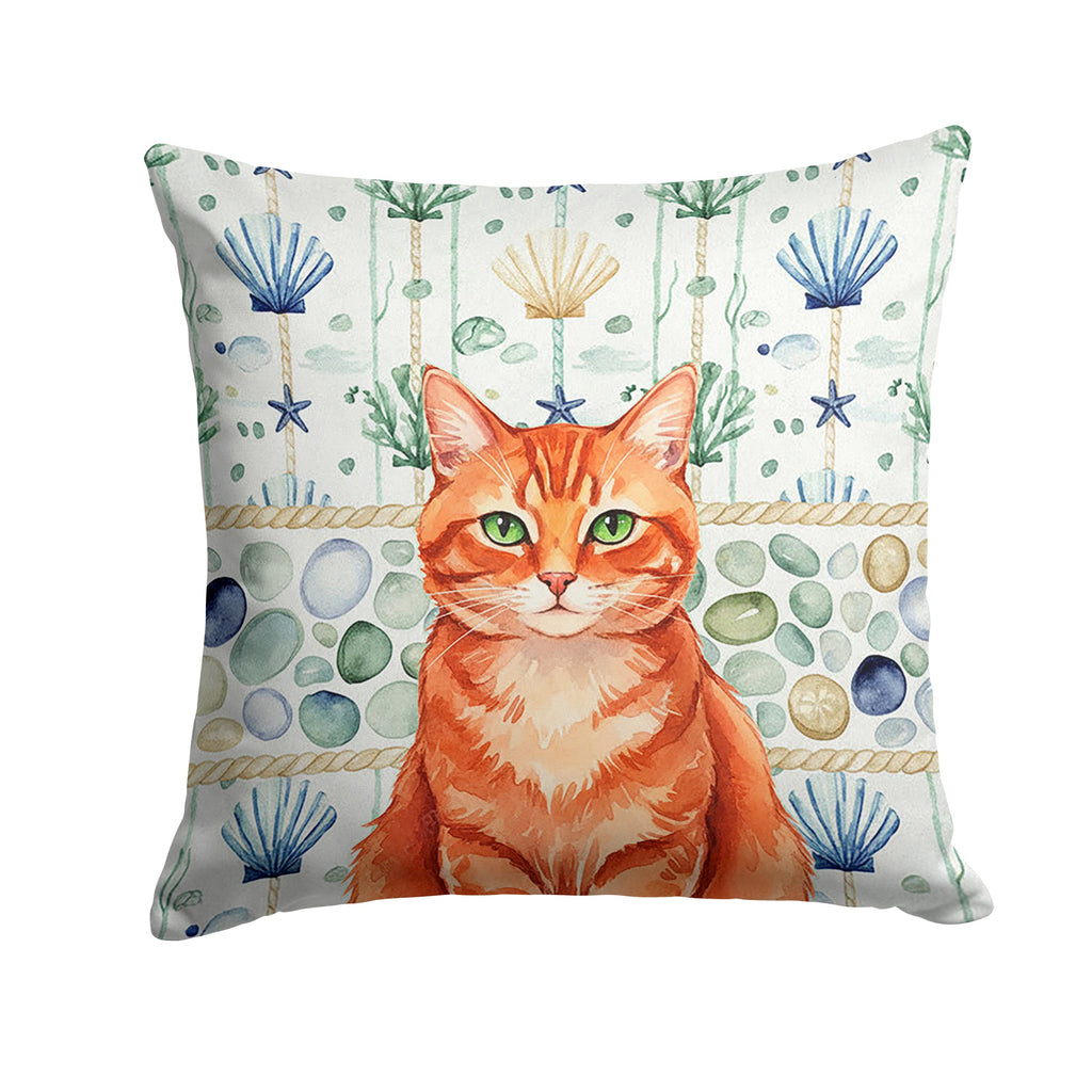 Solid Red Ginger Cat Coastal Sea Glass Decorative Throw Pillow 18x18 Indoor Outdoor Accent Cushion, Fabric Cover with Insert for Sofa, Bed, Porch & Living Room