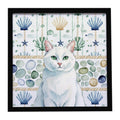 Solid White Cat Coastal Sea Glass Framed Metal Print Bathroom, Kitchen, Office, Home Decor Wall Art Ready to Hang, Square, 8X8