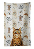 Classic Tabby Brown Cat Coffee Time Kitchen Towel Velour Plush Front and Cotton Loop Back Machine Washable
