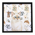 Cream Point Cat Coffee Time Framed Metal Print Bathroom, Kitchen, Office, Home Decor Wall Art Ready to Hang, Square, 8X8