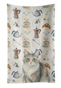 Dilute Tortoiseshell Cat Coffee Time Kitchen Towel Velour Plush Front and Cotton Loop Back Machine Washable