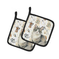 Gray and White Cat Coffee Time Pot Holder Set of 2 Heat Resistant Quilted Hot Pads 7.5 x 7.5 Inch, Insulated Kitchen Trivets for Cooking & Baking