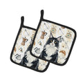 MaineCoon Black and White Cat Coffee Time Pot Holder Set of 2 Heat Resistant Quilted Hot Pads 7.5 x 7.5 Inch, Insulated Kitchen Trivets for Cooking & Baking