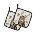 MaineCoon Brown Tabby Cat Coffee Time Pot Holder Set of 2 Heat Resistant Quilted Hot Pads 7.5 x 7.5 Inch, Insulated Kitchen Trivets for Cooking & Baking