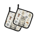 MaineCoon Silver Tabby Cat Coffee Time Pot Holder Set of 2 Heat Resistant Quilted Hot Pads 7.5 x 7.5 Inch, Insulated Kitchen Trivets for Cooking & Baking