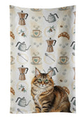 Norwegian Forest Cat Brown Tabby Cat Coffee Time Kitchen Towel Velour Plush Front and Cotton Loop Back Machine Washable
