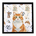 Orange and White Cat Coffee Time Framed Metal Print Bathroom, Kitchen, Office, Home Decor Wall Art Ready to Hang, Square, 8X8