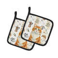 Orange and White Cat Coffee Time Pot Holder Set of 2 Heat Resistant Quilted Hot Pads 7.5 x 7.5 Inch, Insulated Kitchen Trivets for Cooking & Baking