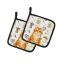 Orange Classic Tabby Cat Coffee Time Pot Holder Set of 2 Heat Resistant Quilted Hot Pads 7.5 x 7.5 Inch, Insulated Kitchen Trivets for Cooking & Baking