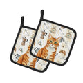 Orange Mackerel Tabby Cat Coffee Time Pot Holder Set of 2 Heat Resistant Quilted Hot Pads 7.5 x 7.5 Inch, Insulated Kitchen Trivets for Cooking & Baking