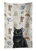 Persian Black Cat Coffee Time Kitchen Towel Velour Plush Front and Cotton Loop Back Machine Washable