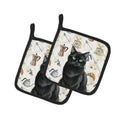Persian Black Cat Coffee Time Pot Holder Set of 2 Heat Resistant Quilted Hot Pads 7.5 x 7.5 Inch, Insulated Kitchen Trivets for Cooking & Baking
