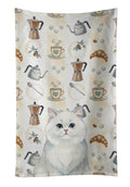 Persian White Cat Coffee Time Kitchen Towel Velour Plush Front and Cotton Loop Back Machine Washable