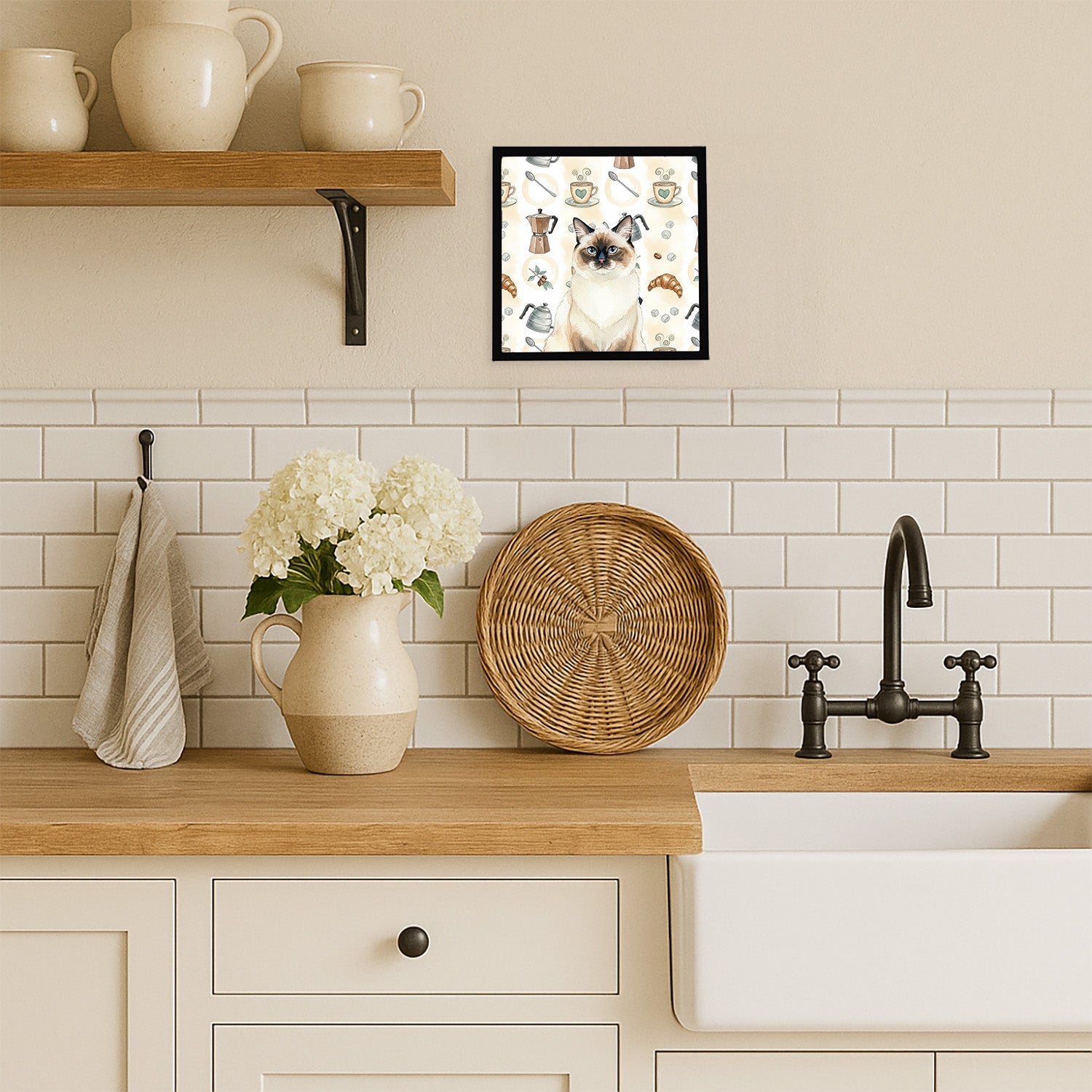 Ragdoll Seal Point Cat Coffee Time Framed Metal Print Bathroom, Kitchen, Office, Home Decor Wall Art Ready to Hang, Square, 8X8