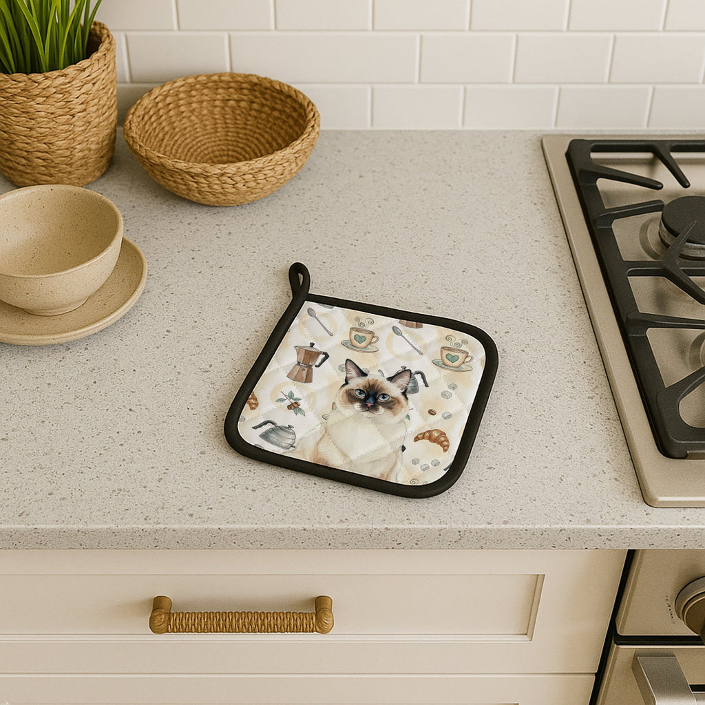 Ragdoll Seal Point Cat Coffee Time Pot Holder Set of 2 Heat Resistant Quilted Hot Pads 7.5 x 7.5 Inch, Insulated Kitchen Trivets for Cooking & Baking