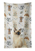 Seal Point Cat Coffee Time Kitchen Towel Velour Plush Front and Cotton Loop Back Machine Washable