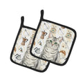 Silver Mackerel Tabby Cat Coffee Time Pot Holder Set of 2 Heat Resistant Quilted Hot Pads 7.5 x 7.5 Inch, Insulated Kitchen Trivets for Cooking & Baking