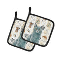 Solid Gray Cat Coffee Time Pot Holder Set of 2 Heat Resistant Quilted Hot Pads 7.5 x 7.5 Inch, Insulated Kitchen Trivets for Cooking & Baking