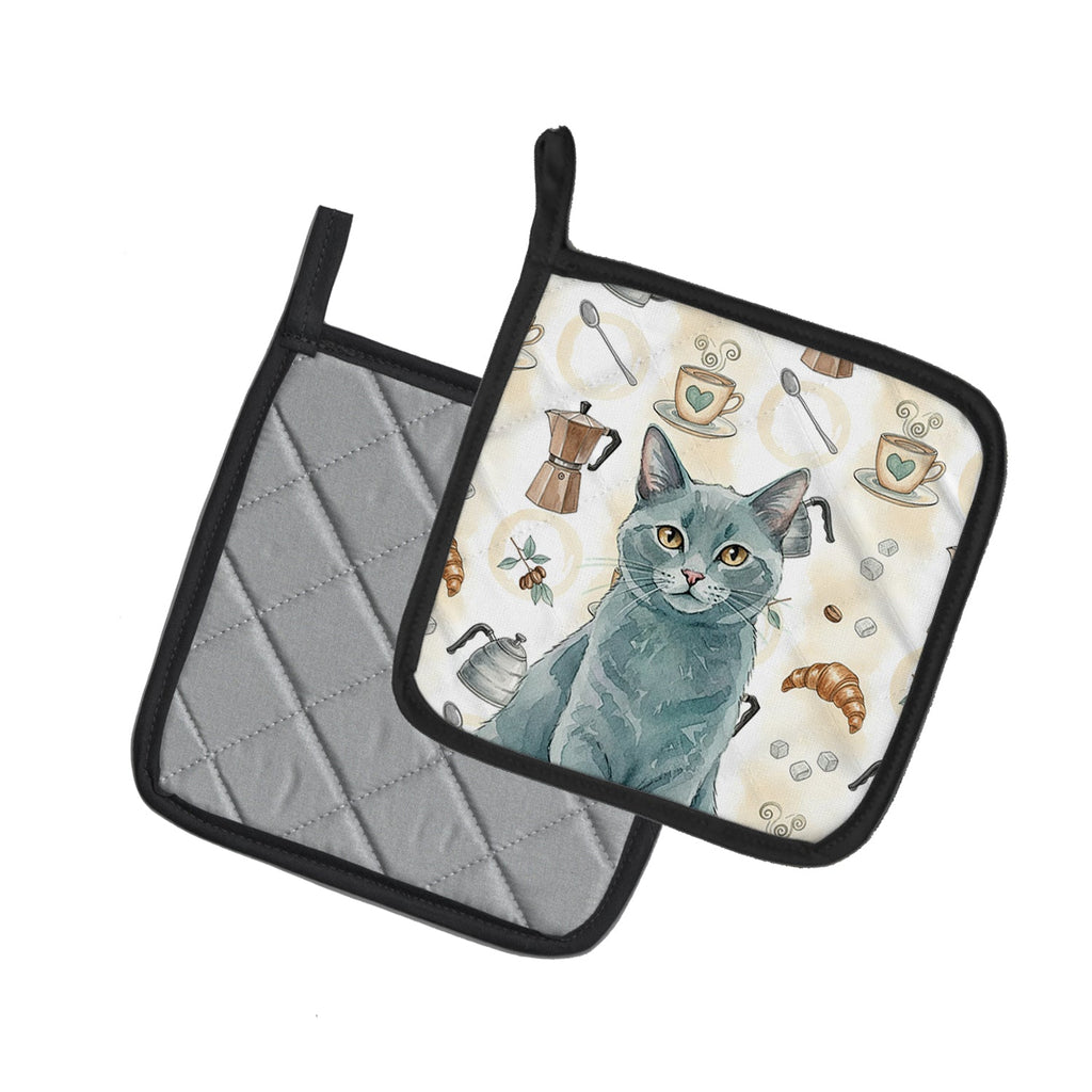 Solid Gray Cat Coffee Time Pot Holder Set of 2 Heat Resistant Quilted Hot Pads 7.5 x 7.5 Inch, Insulated Kitchen Trivets for Cooking & Baking