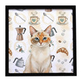 Tortie Point  Cat Coffee Time Framed Metal Print Bathroom, Kitchen, Office, Home Decor Wall Art Ready to Hang, Square, 8X8