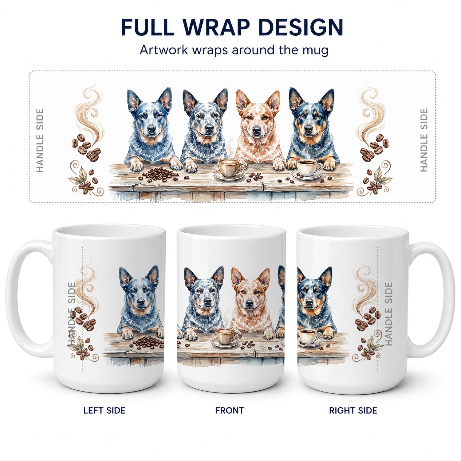Australian Cattle Dogs Morning Coffee Ceramic Coffee Mug 15 oz Decorative Large C Handle Mug Cup for Tea, Cocoa Hot Chocolate