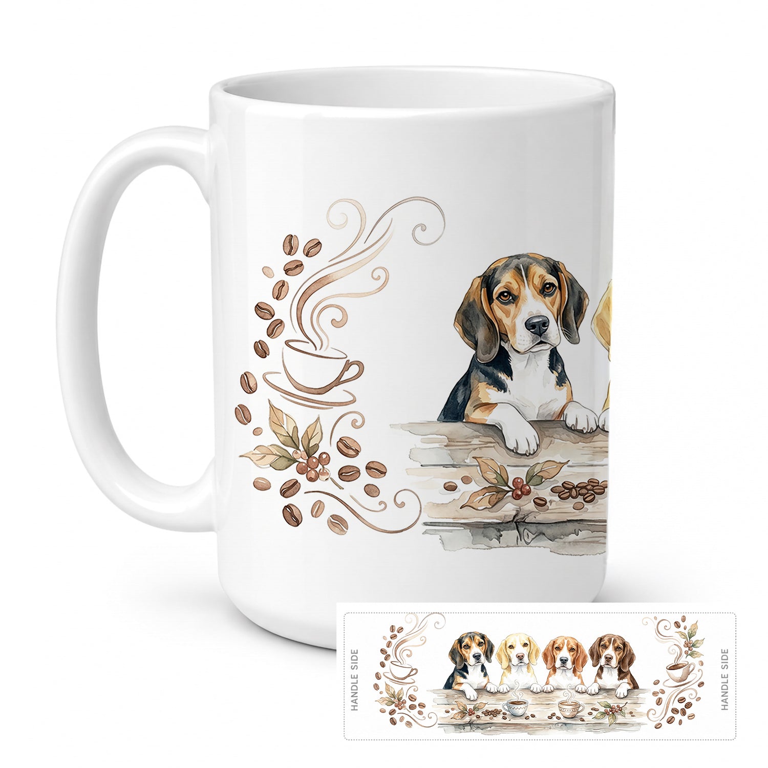 Beagles Morning Coffee Ceramic Coffee Mug 15 oz Decorative Large C Handle Mug Cup for Tea, Cocoa Hot Chocolate