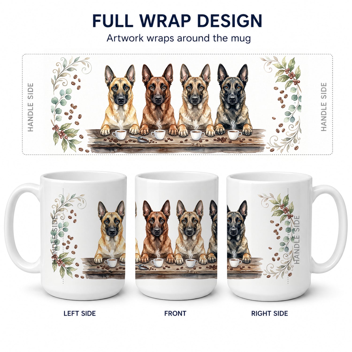 Belgian Malinois Morning Coffee Ceramic Coffee Mug 15 oz Decorative Large C Handle Mug Cup for Tea, Cocoa Hot Chocolate