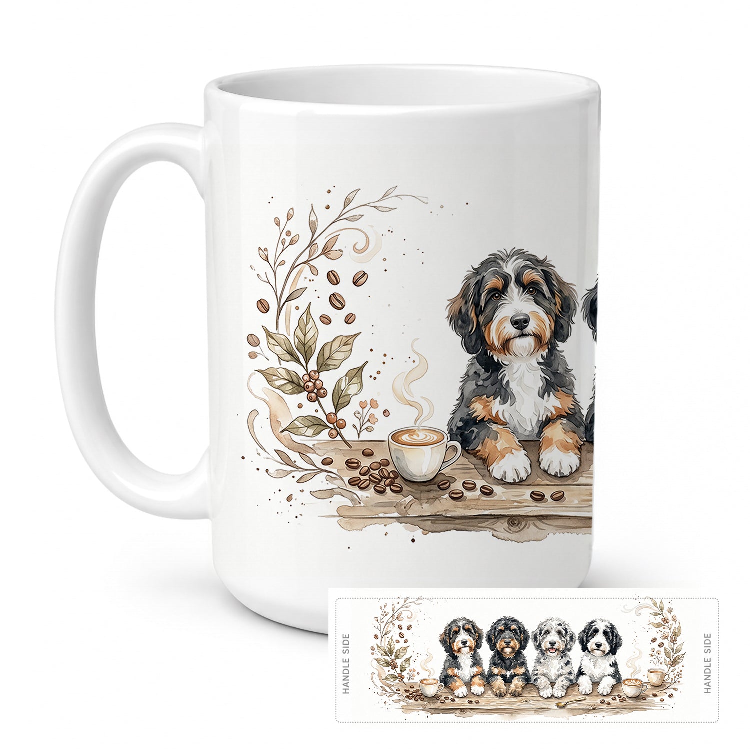 Bernedoodles Morning Coffee Ceramic Coffee Mug 15 oz Decorative Large C Handle Mug Cup for Tea, Cocoa Hot Chocolate
