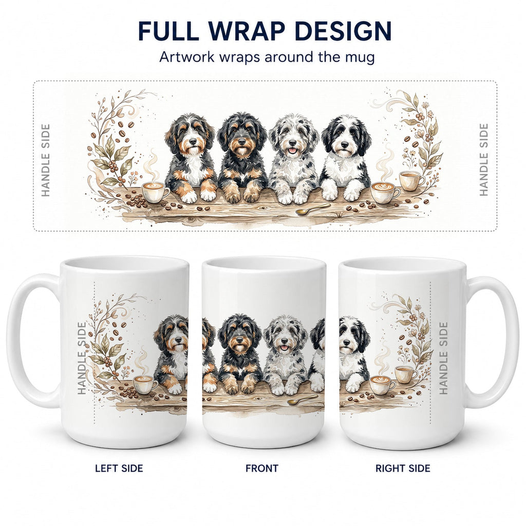 Bernedoodles Morning Coffee Ceramic Coffee Mug 15 oz Decorative Large C Handle Mug Cup for Tea, Cocoa Hot Chocolate