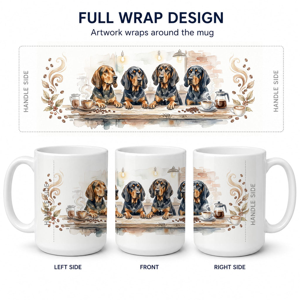 Black and Tan Coonhounds Morning Coffee Ceramic Coffee Mug 15 oz Decorative Large C Handle Mug Cup for Tea, Cocoa Hot Chocolate