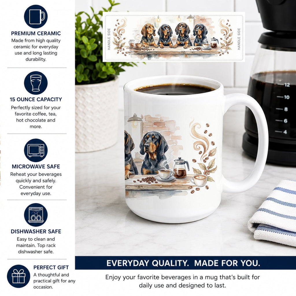 Black and Tan Coonhounds Morning Coffee Ceramic Coffee Mug 15 oz Decorative Large C Handle Mug Cup for Tea, Cocoa Hot Chocolate