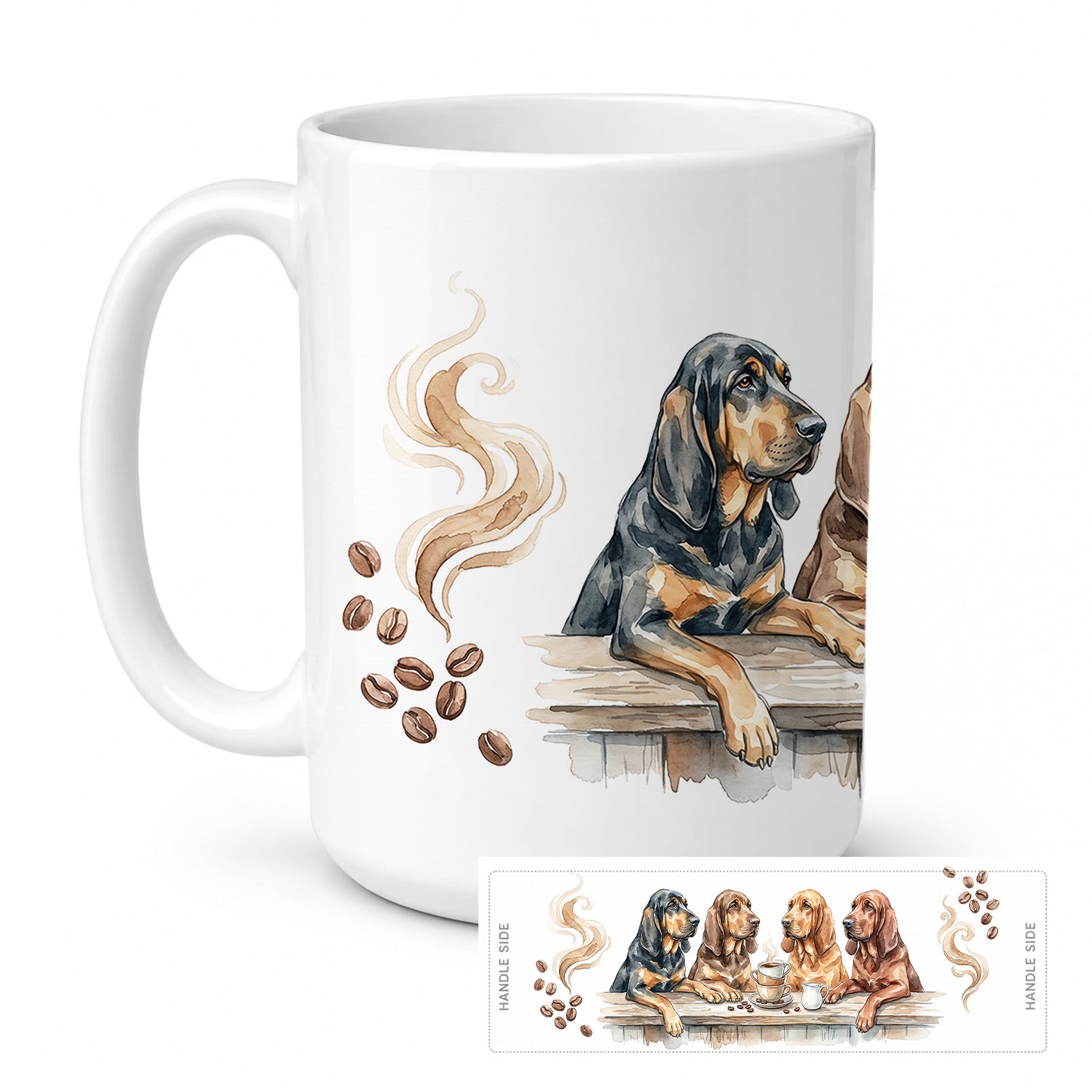 Bloodhounds Morning Coffee Ceramic Coffee Mug 15 oz Decorative Large C Handle Mug Cup for Tea, Cocoa Hot Chocolate