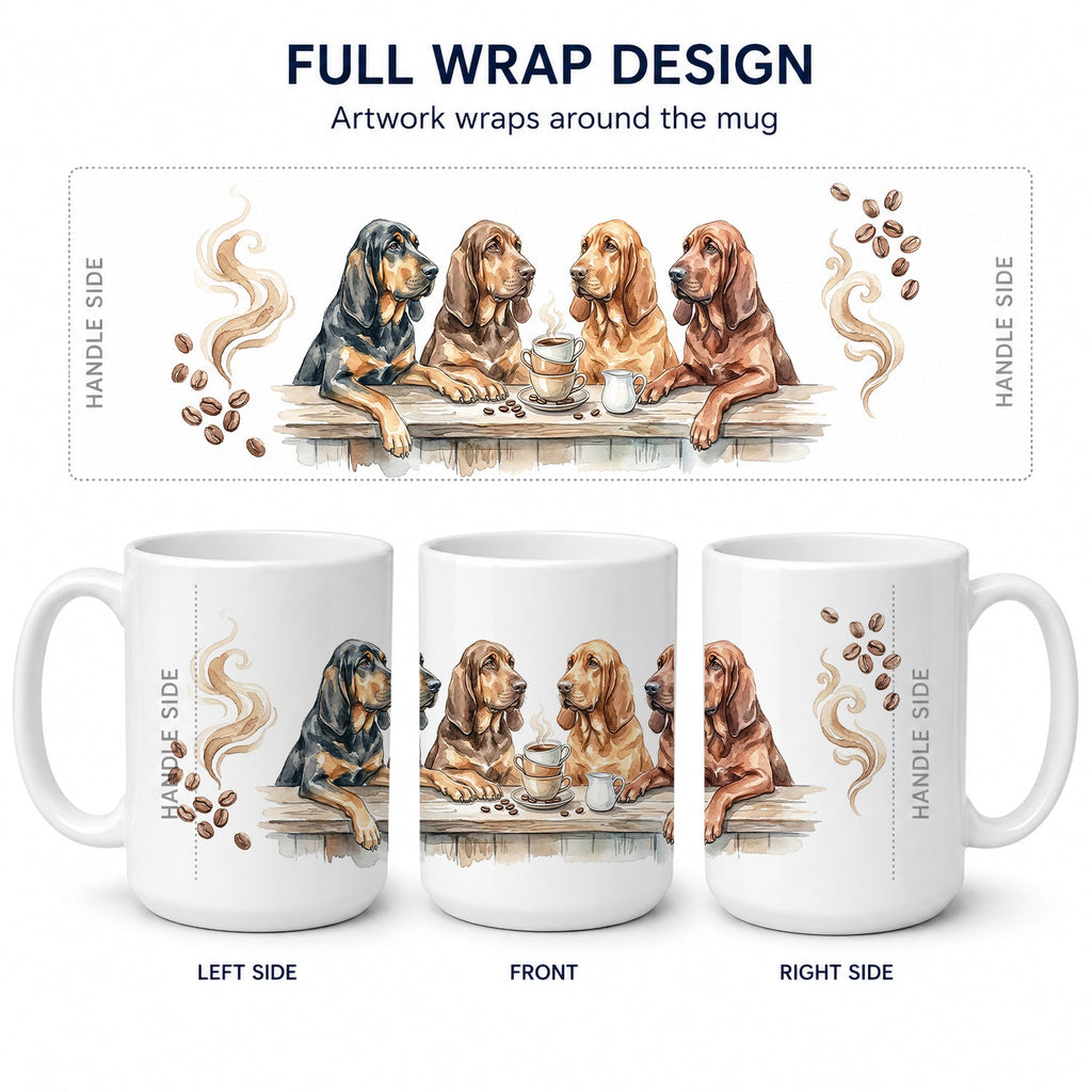 Bloodhounds Morning Coffee Ceramic Coffee Mug 15 oz Decorative Large C Handle Mug Cup for Tea, Cocoa Hot Chocolate
