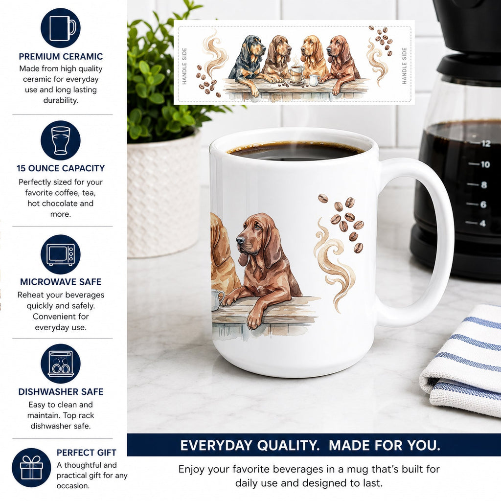 Bloodhounds Morning Coffee Ceramic Coffee Mug 15 oz Decorative Large C Handle Mug Cup for Tea, Cocoa Hot Chocolate